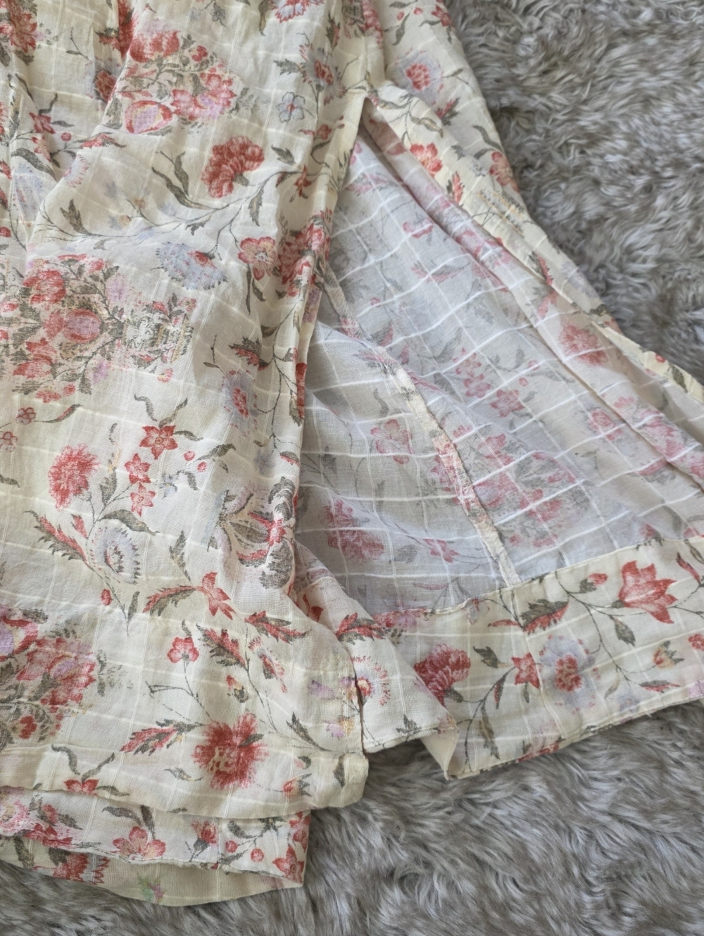 Free People Oasis Printed Midi Dress Ivory Floral Puff Sleeve Women's - Picture 13 of 16